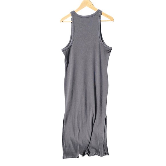 Aerie Ribbed Tank Dress High Neck Sleeveless Midi Side Slit Gray Womens‎ XXL - Picture 3 of 9